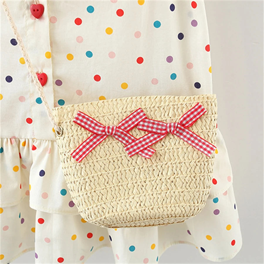 Rainbow Polka Dot Bow Dress & Bag