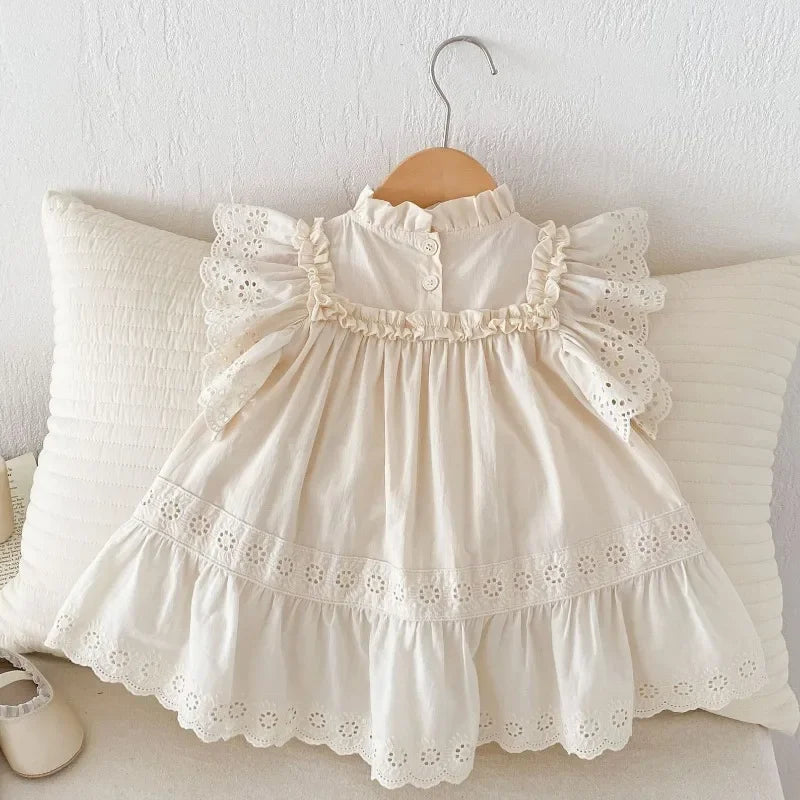 Summer Ruffle Collar Frilled Sleeve Lace Dress