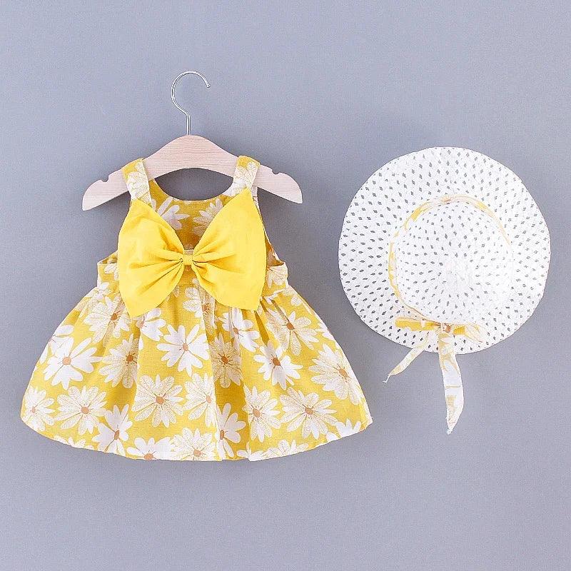 Sweet Summer Flower Bow Dress and Hat