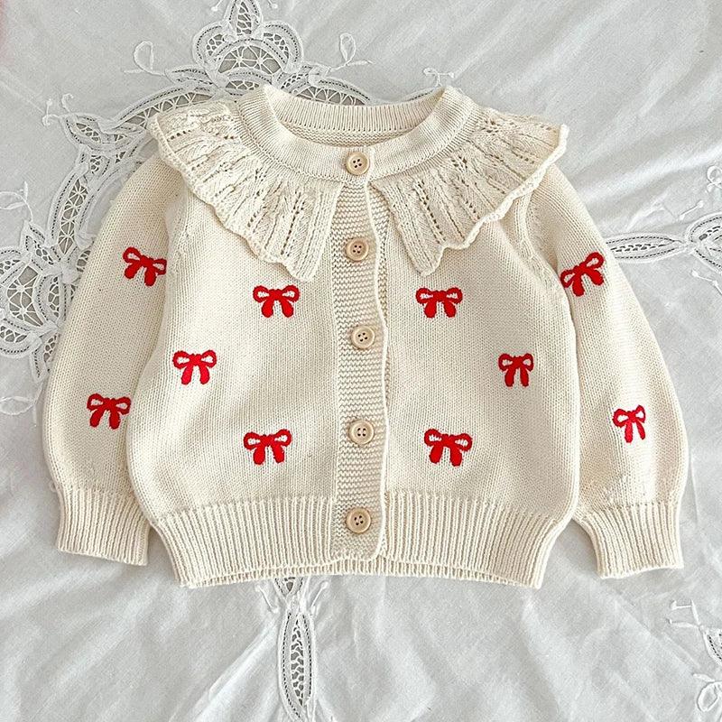 Red Bow Knitted Romper and Cardigan