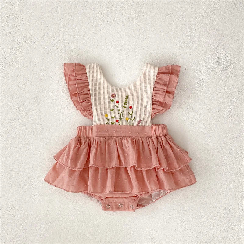 Vintage Floral Ruffled Romper Dress