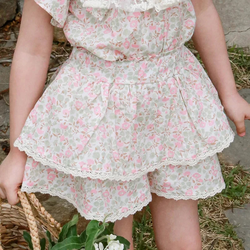 Floral Ruffle Fringed Top and Shorts