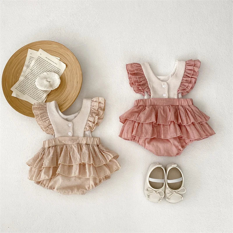 Vintage Floral Ruffled Romper Dress