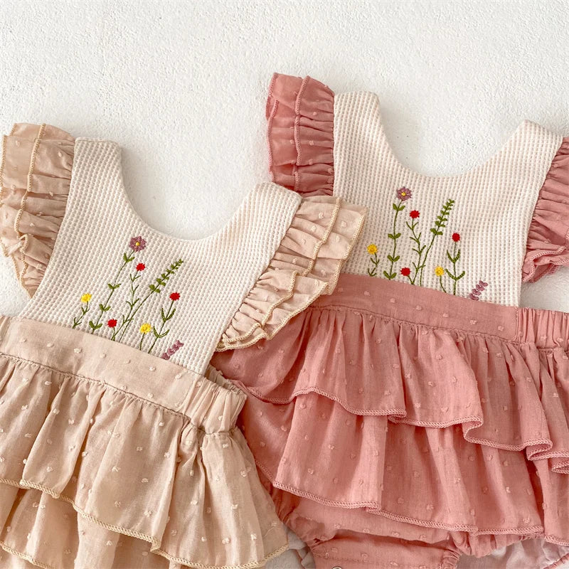 Vintage Floral Ruffled Romper Dress
