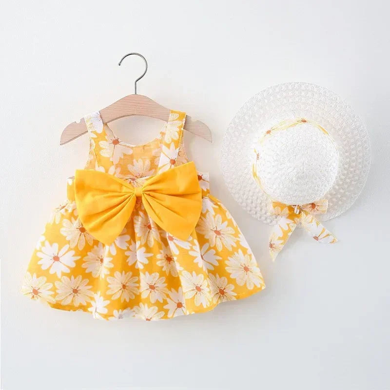 Sweet Summer Flower Bow Dress and Hat