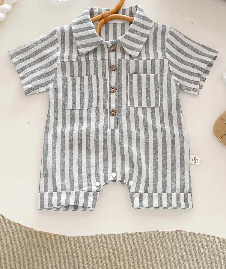 Summer Collar Striped Shorts Romper