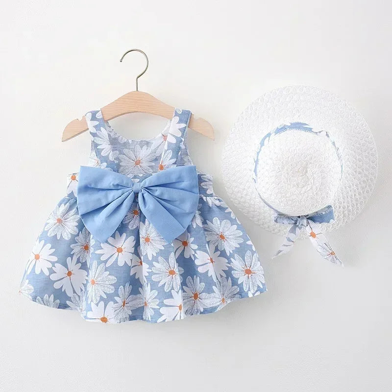 Sweet Summer Flower Bow Dress and Hat