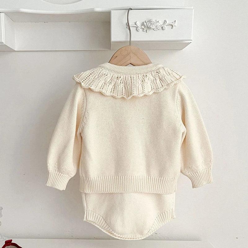 Red Bow Knitted Romper and Cardigan