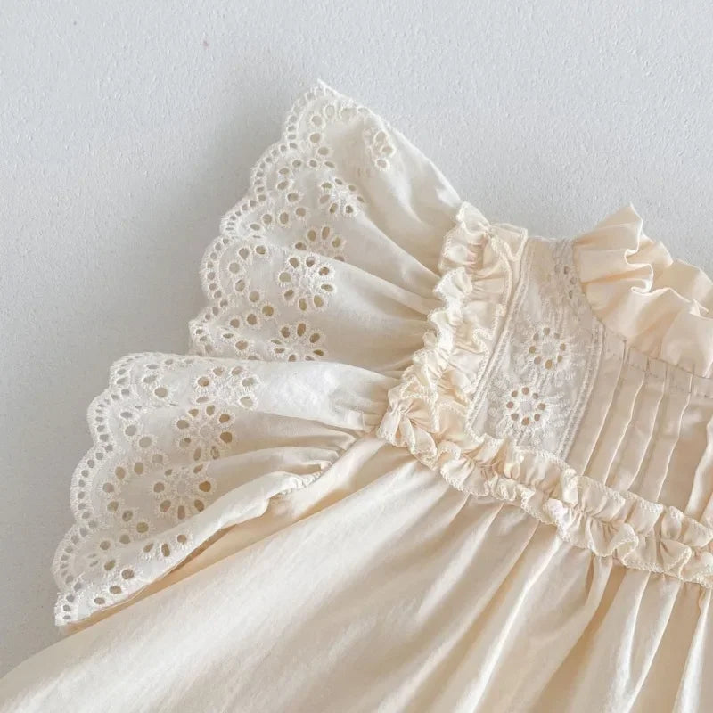 Summer Ruffle Collar Frilled Sleeve Lace Dress