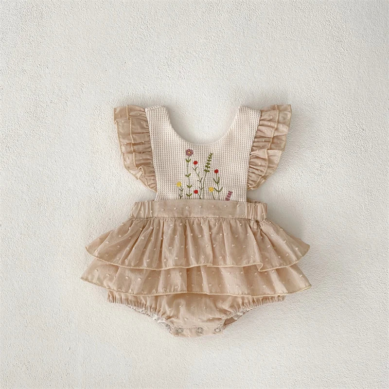 Vintage Floral Ruffled Romper Dress