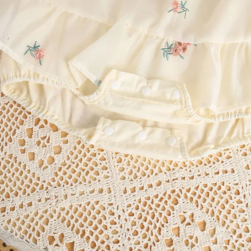 Embroidery Floral Romper Dress Set
