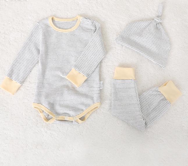 Striped Romper, Pants & Hat Set