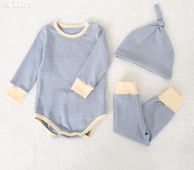 Striped Romper, Pants & Hat Set