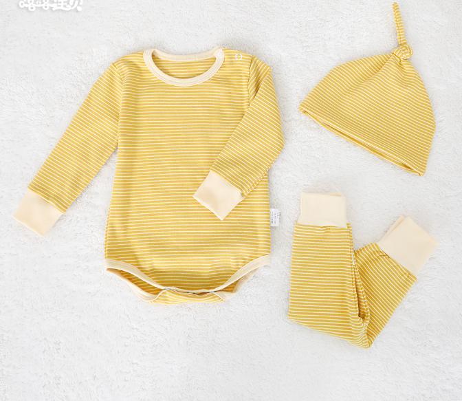 Striped Romper, Pants & Hat Set
