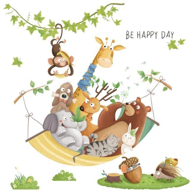 Cartoon Animal Hammock Wall Sticker - Belle Baby