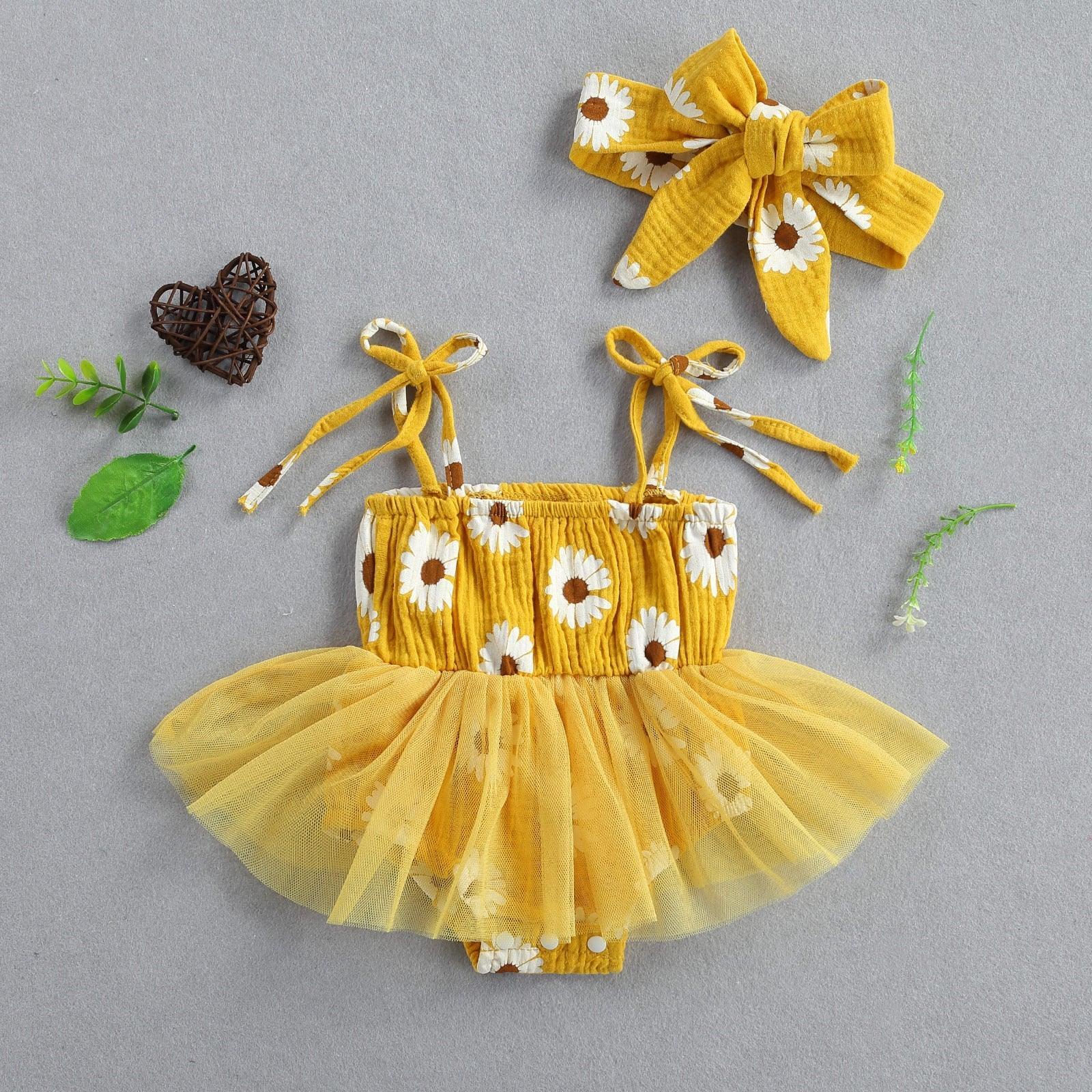 Daisy Tutu Romper Dress and Headband - Belle Baby