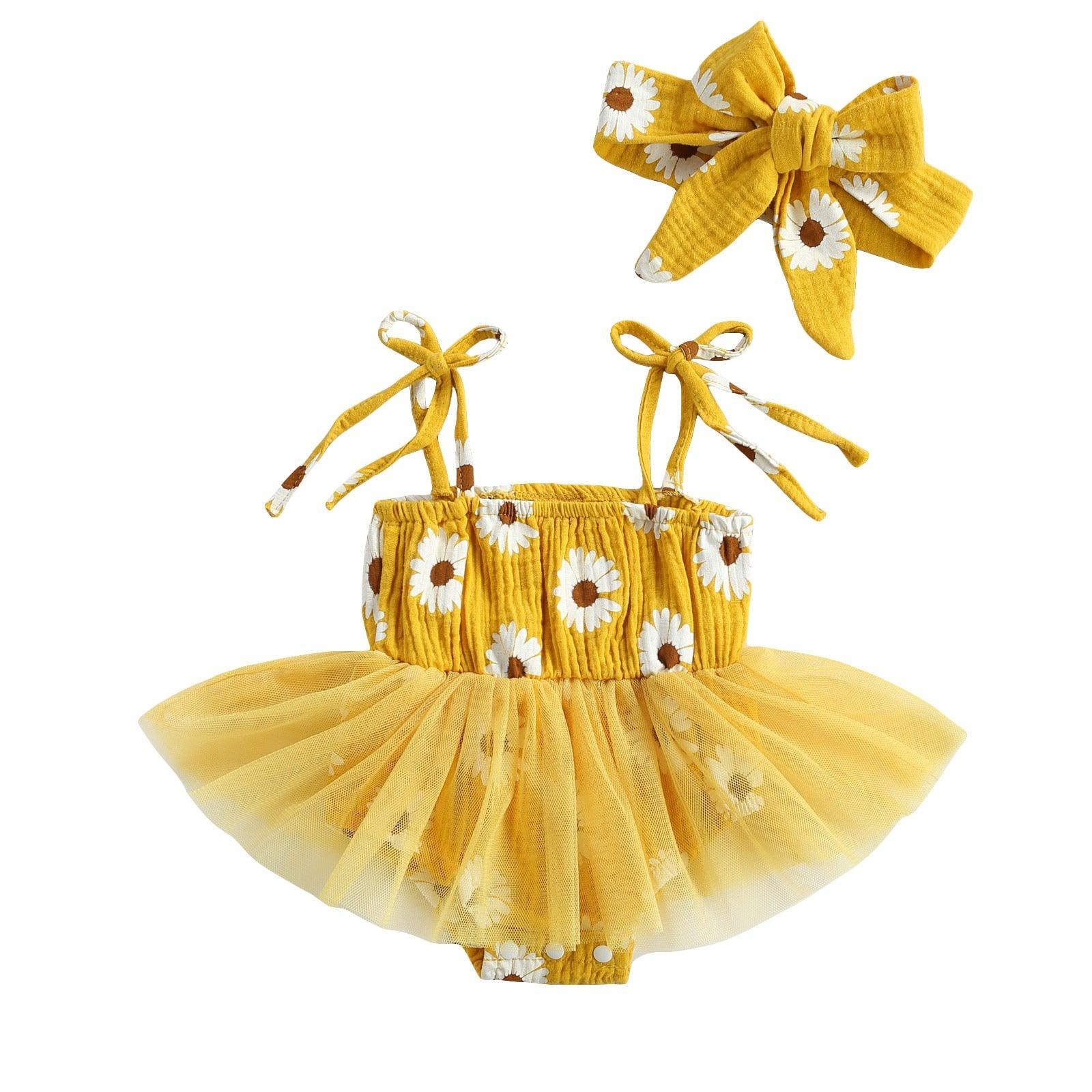 Daisy Tutu Romper Dress and Headband - Belle Baby