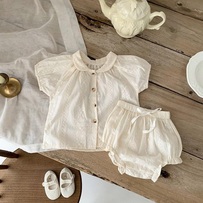 Embroidery Shirt & Ruffled Shorts Set - Belle Baby
