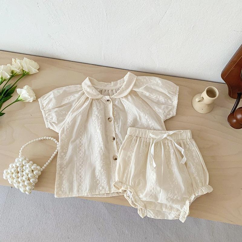 Embroidery Shirt & Ruffled Shorts Set - Belle Baby