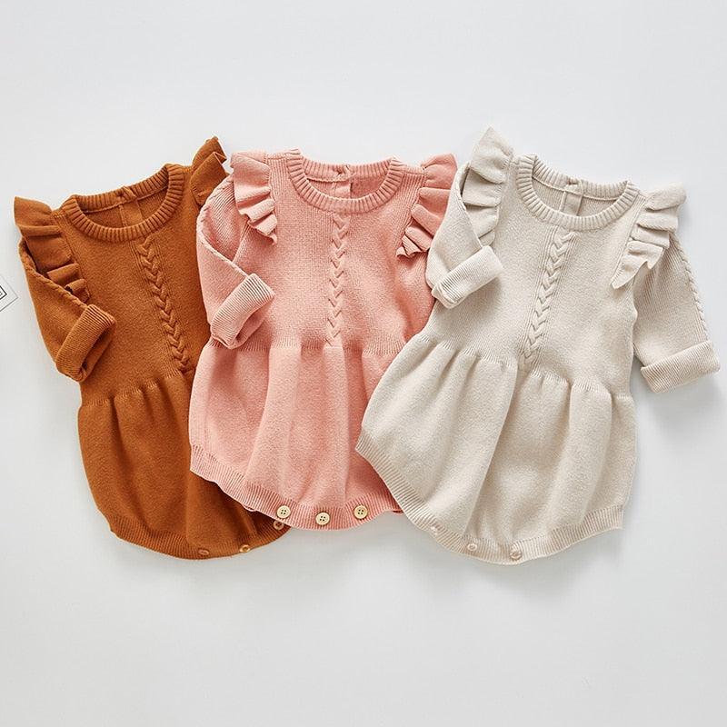 Knitted Ruffled Romper - Belle Baby