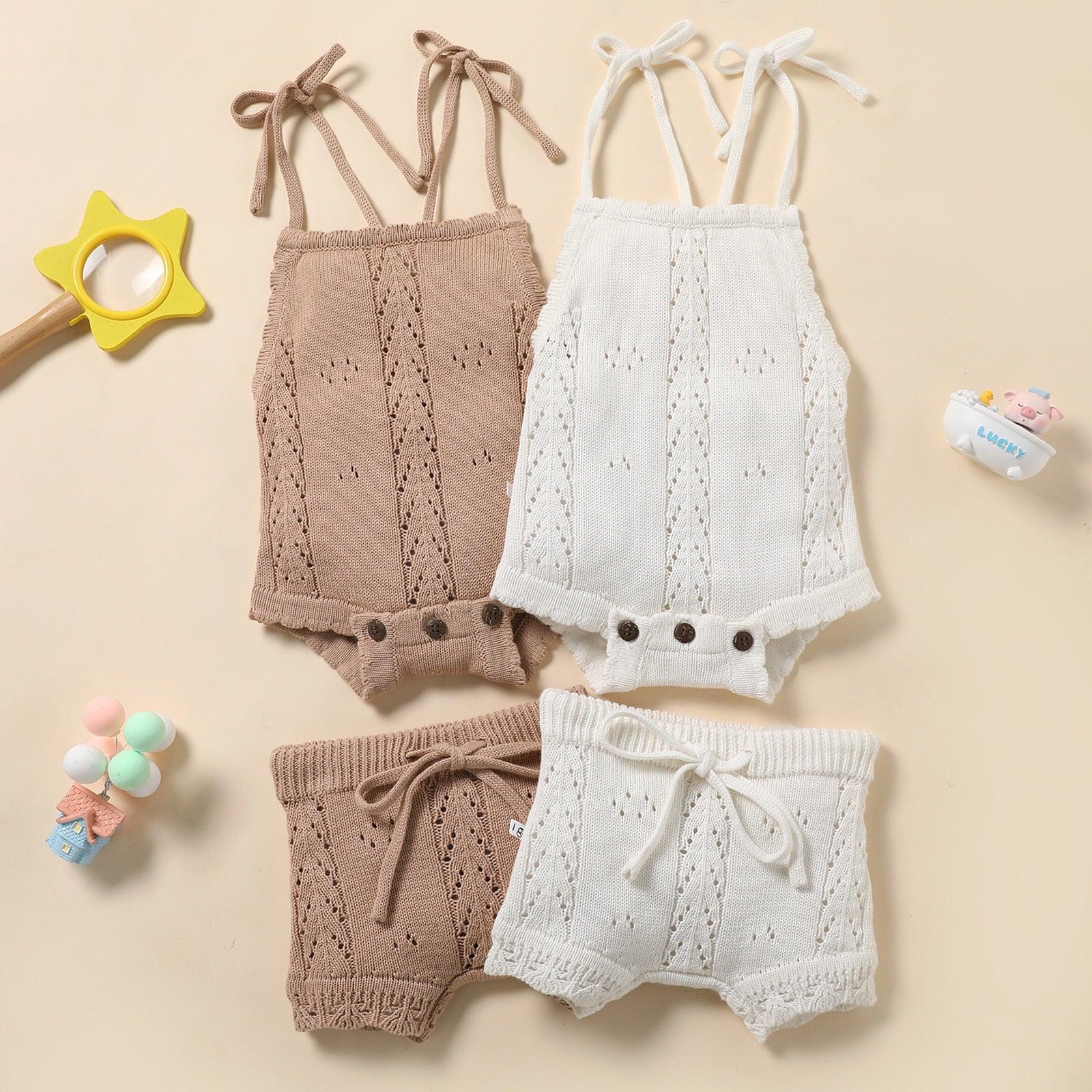 Lace-up Knitted Backless Romper and Short - Belle Baby