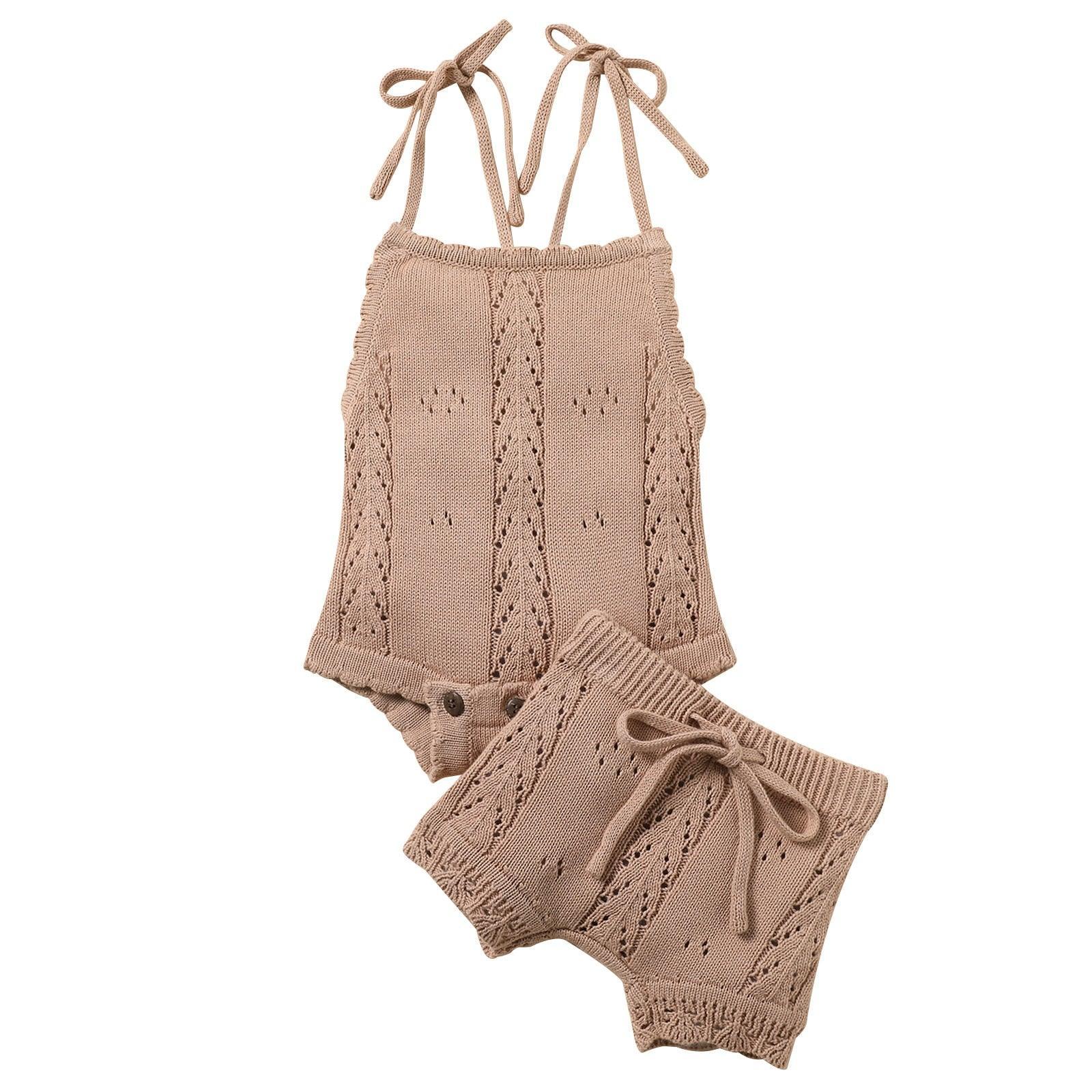 Lace-up Knitted Backless Romper and Short - Belle Baby