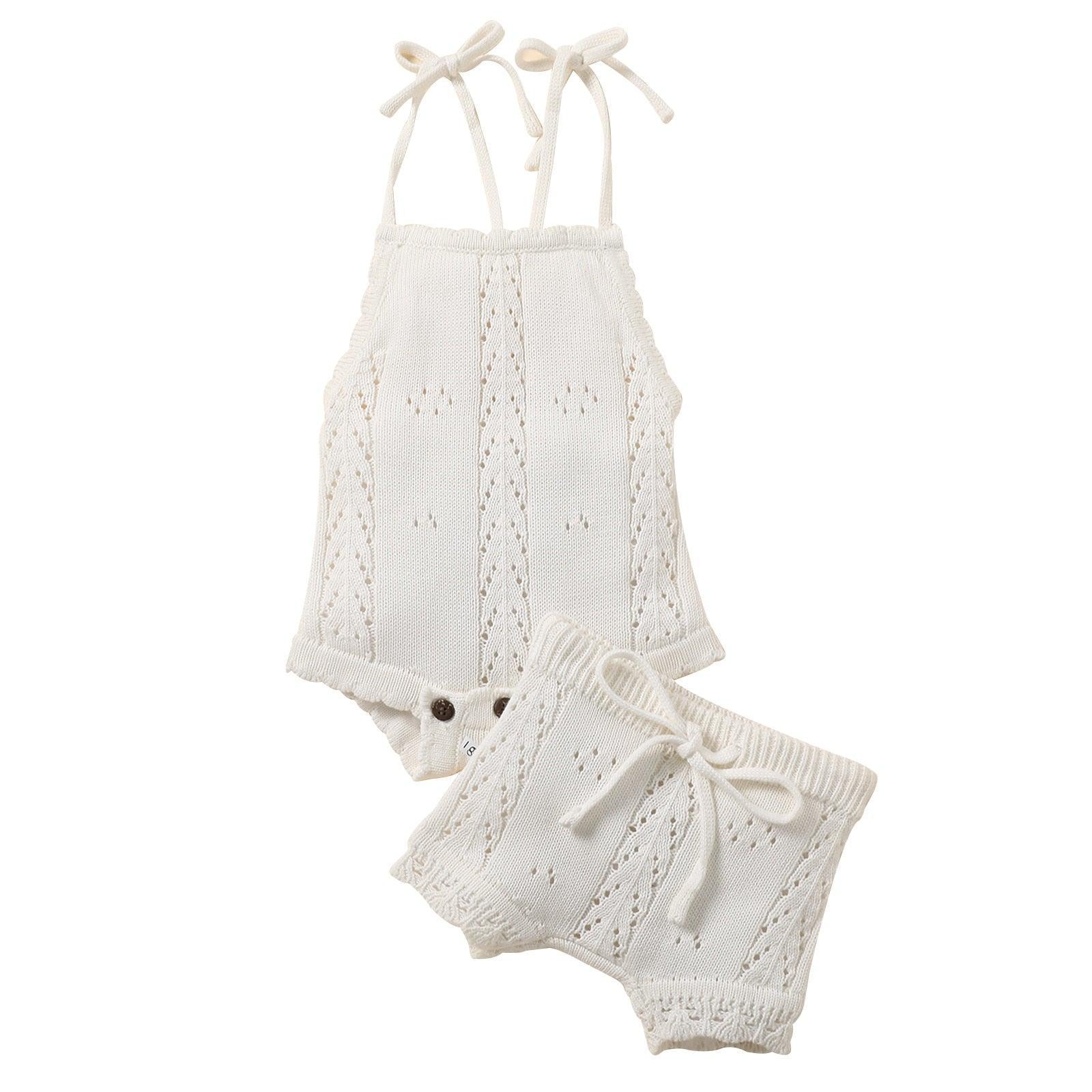 Lace-up Knitted Backless Romper and Short - Belle Baby