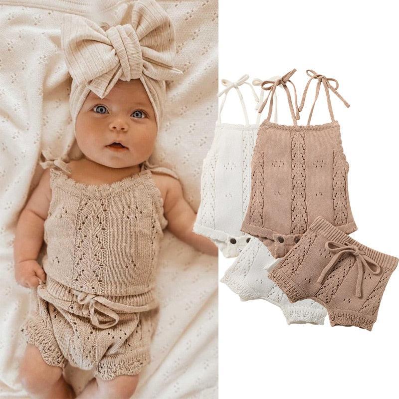 Lace-up Knitted Backless Romper and Short - Belle Baby
