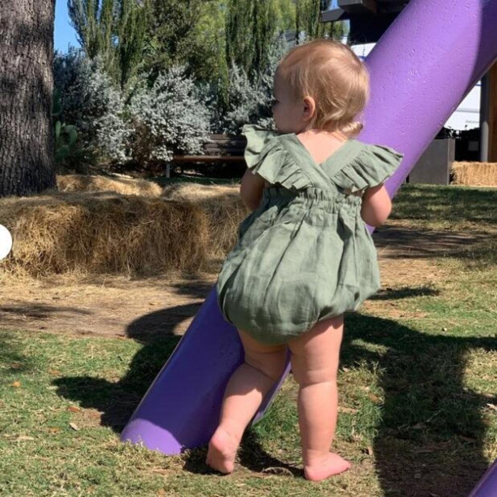 Linen Ruffle Romper - Belle Baby