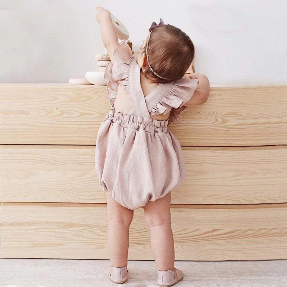 Linen Ruffle Romper - Belle Baby