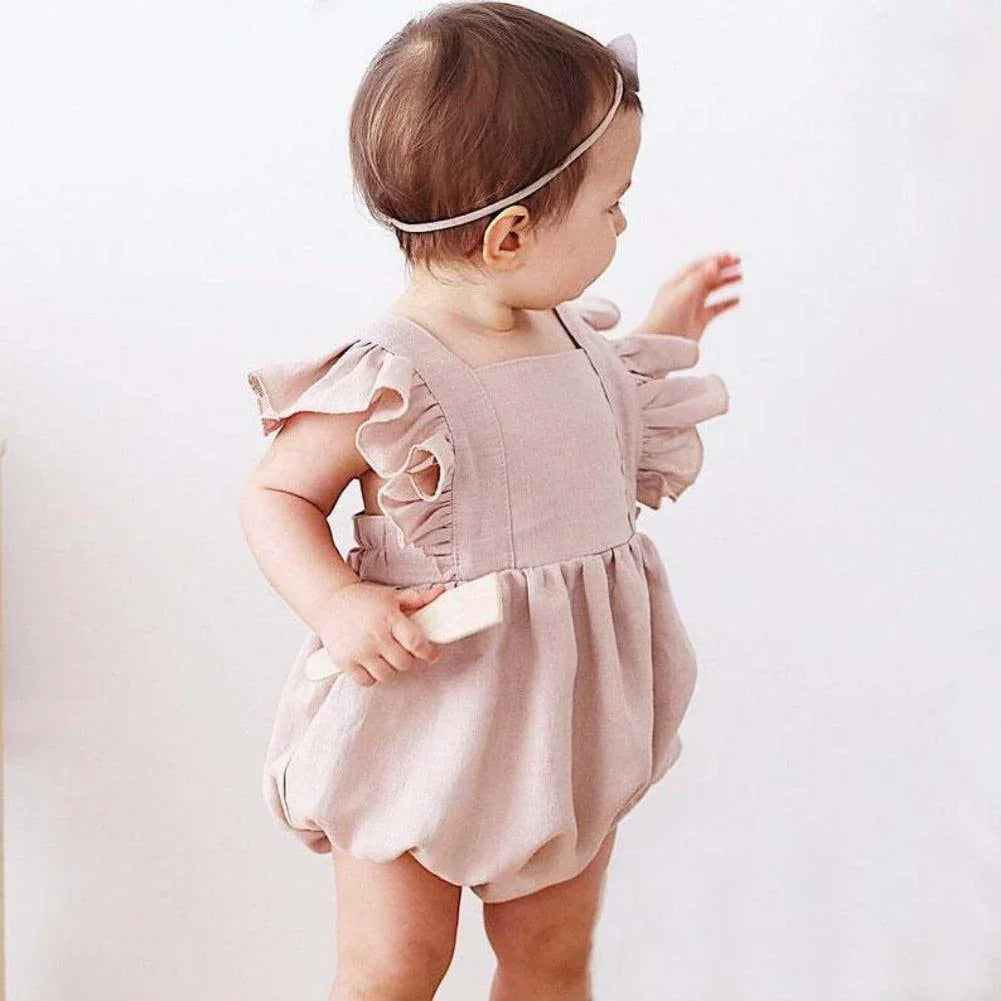 Linen Ruffle Romper - Belle Baby