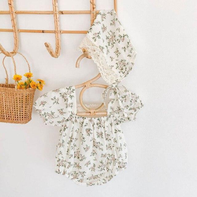 Organic Floral Romper & Bonnet - Belle Baby