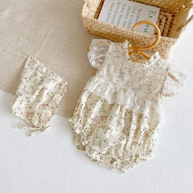 Organic Laced Romper & Bonnet - Belle Baby