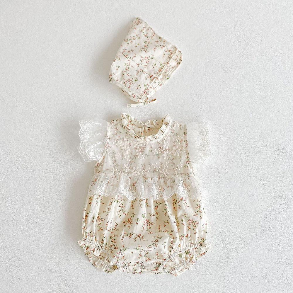 Organic Laced Romper & Bonnet - Belle Baby