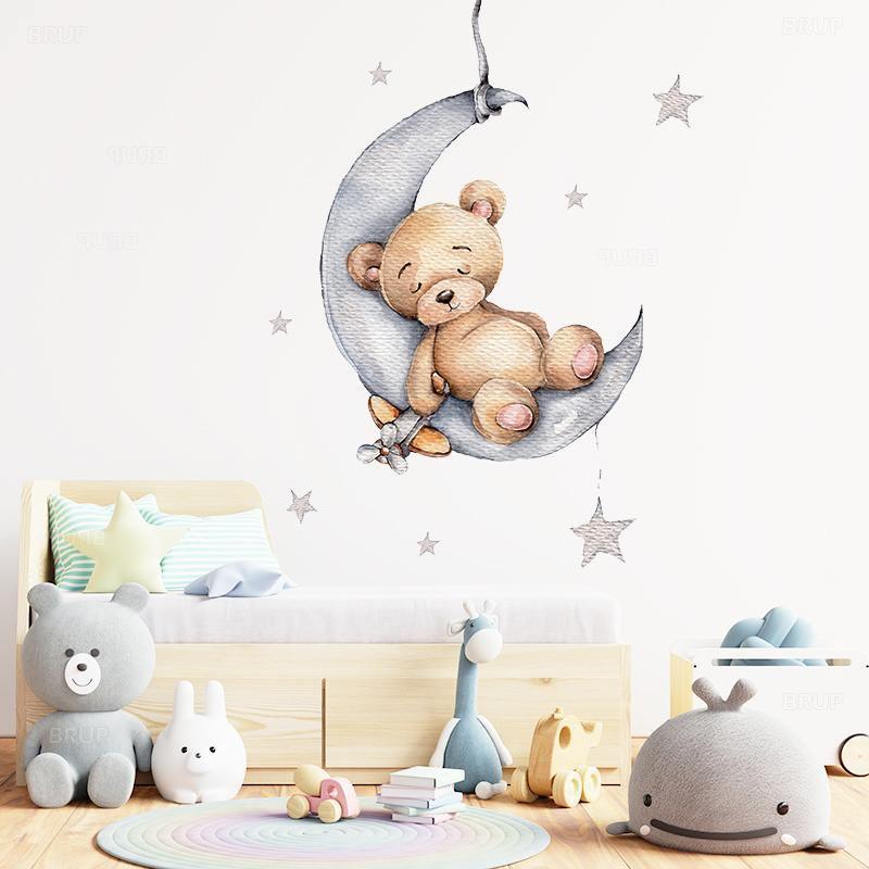 Sleepy Animal Moon Wall Sticker - Belle Baby