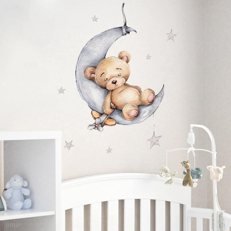 Sleepy Animal Moon Wall Sticker - Belle Baby