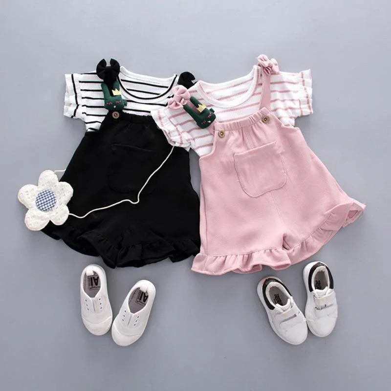 Striped Tee & Overall Romper - Belle Baby