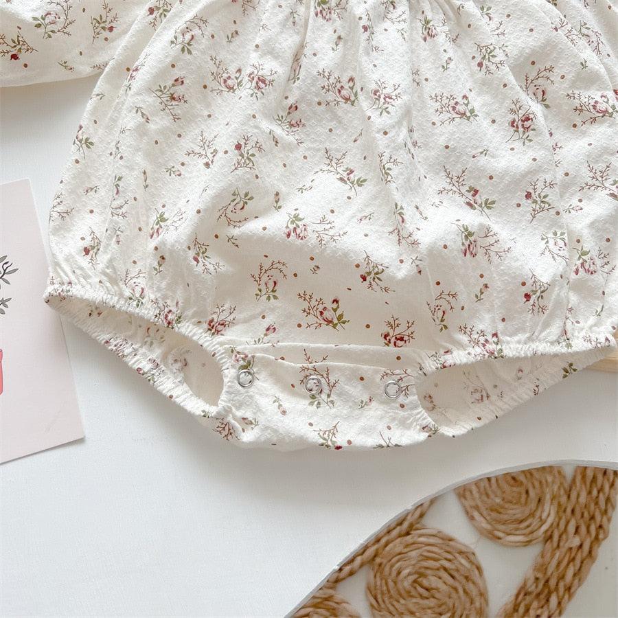 White Collar Floral Romper Set - Belle Baby