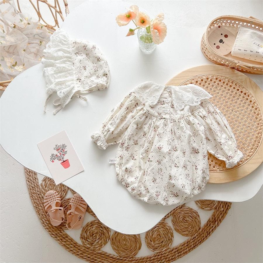 White Collar Floral Romper Set - Belle Baby