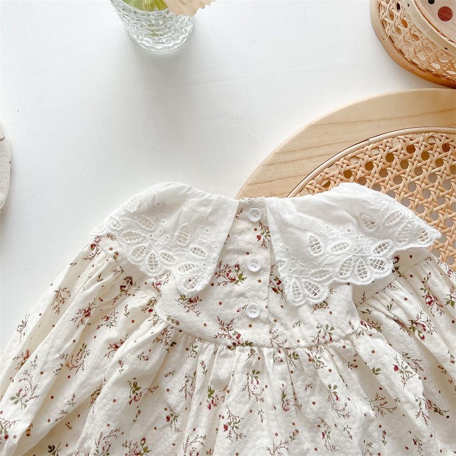 White Collar Floral Romper Set - Belle Baby