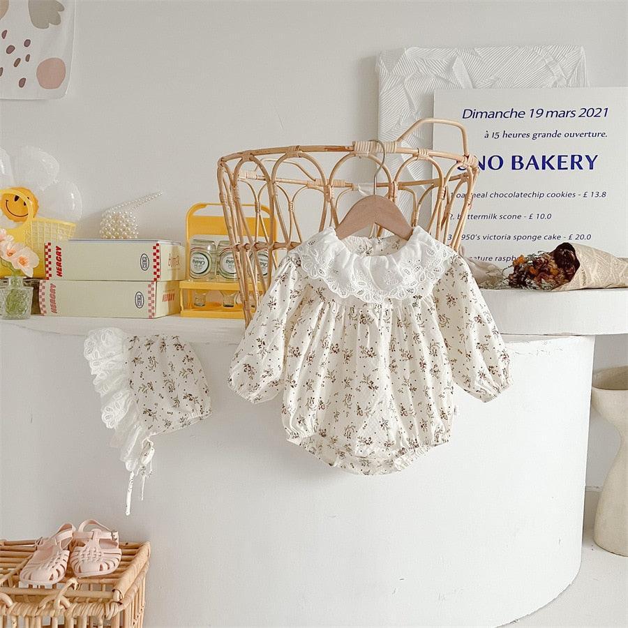 White Collar Floral Romper Set - Belle Baby